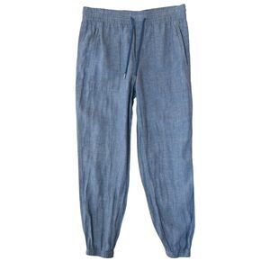 Athleta Cabo 100% Linen Jogger In Chambray Blue Size 8 Elastic Drawstring Waist